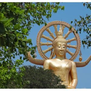 The famous historic statue of Buddha touching the sky in Wat Phra Yai temple, Thailand